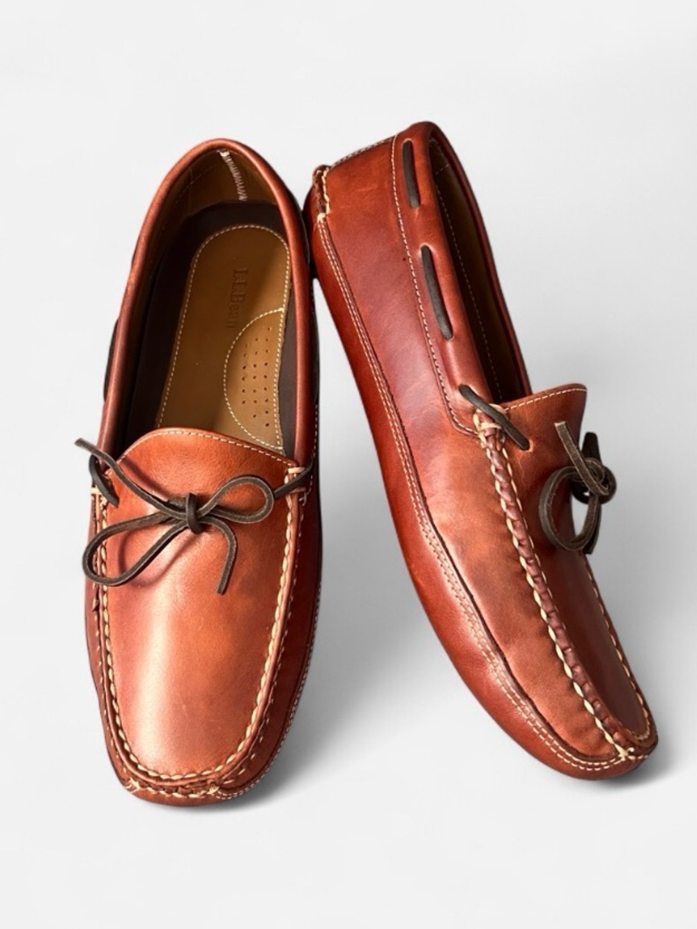 L.L. Bean Shoes Men's 11 D Double Sole Moccasin Slippers Leather 197690 Brown